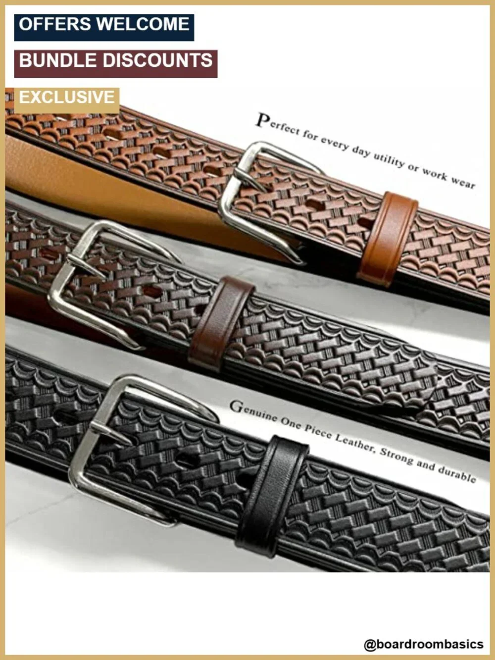 Genuine Leather Basketweave Work Belt 1.5